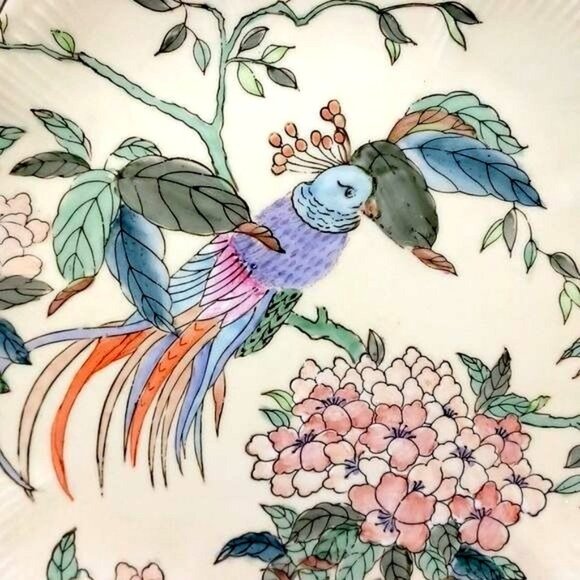 Toyo Exotic Peacock Bird of Paradise Cherry Blossoms Decorative 9" Plate Gold - Picture 3 of 5